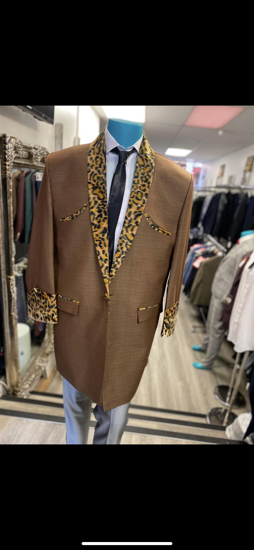 Light brown fabric with cheetah velvet drape chest 46