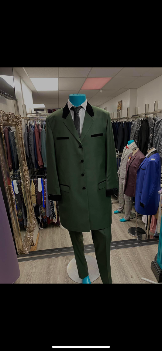 Green 2 piece drape suit. Chest size 44. Waist size 38